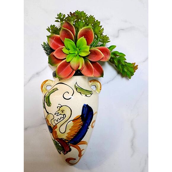 Stunning 1940s Floral Bird Urn Wall Pocket -Hand Painted Japan 7.25” Collectible - Picture 6 of 10